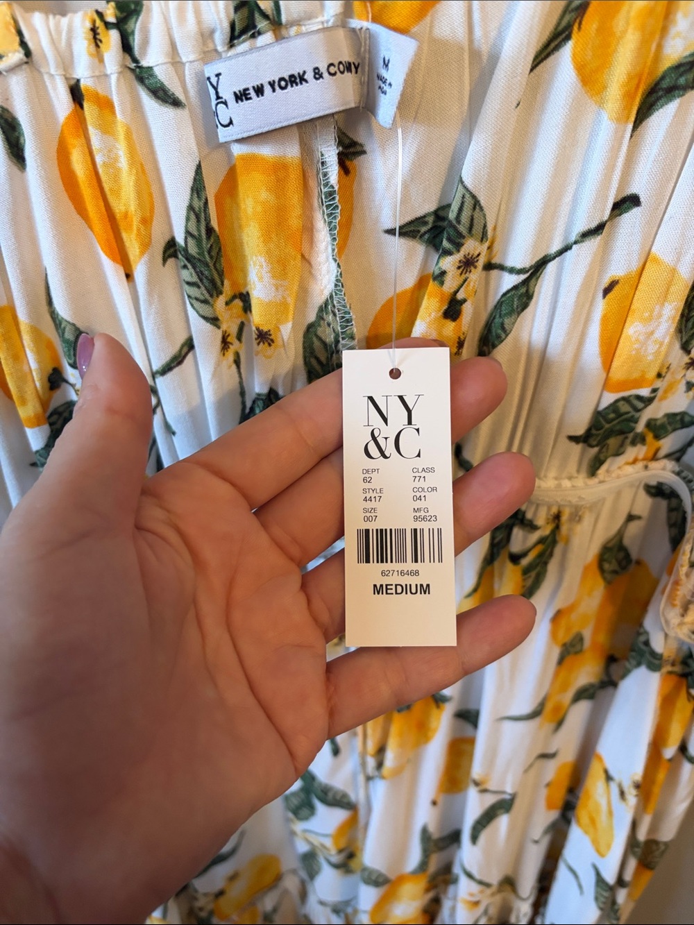 NWT New York & Company White Maxi Dress with Yellow Lemon Print - Picture 3 of 8